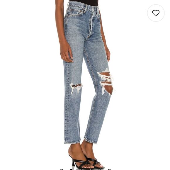 AGOLDE 28 Medium Vintage 90’s Mid Rise Loose Backdrop Denim Distressed Jeans - Picture 3 of 7